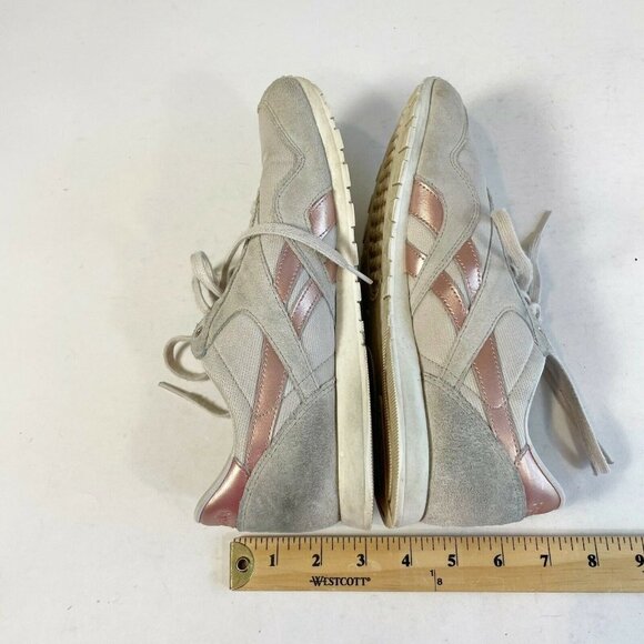Reebok Womens Classic Nylon Slim Metallic Retro Sneaker Gray Pink 10 Low AQ9832 - Picture 8 of 10